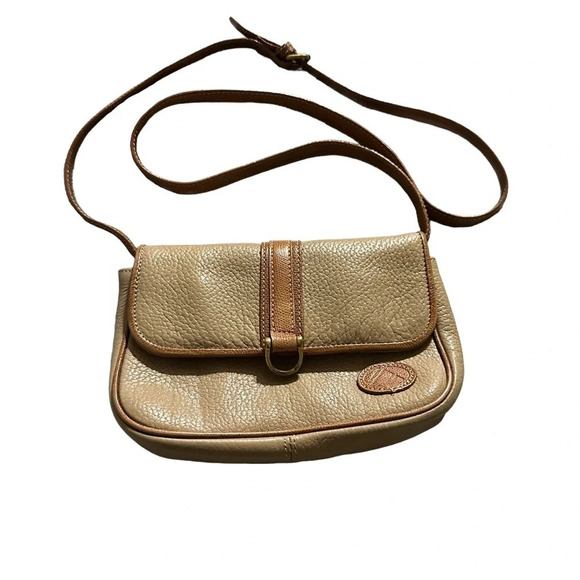 Vintage Liz Claiborne Leather Crossbody Purse Bag Tan and Brown - Picture 1 of 4